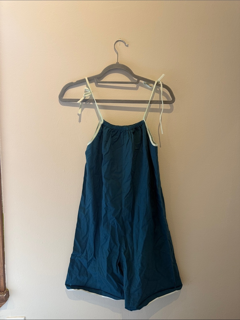 Navy Blue Summer Romper with Aqua Tie Straps